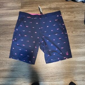 Stylish Navy Board Shorts with Pink Whale Pattern